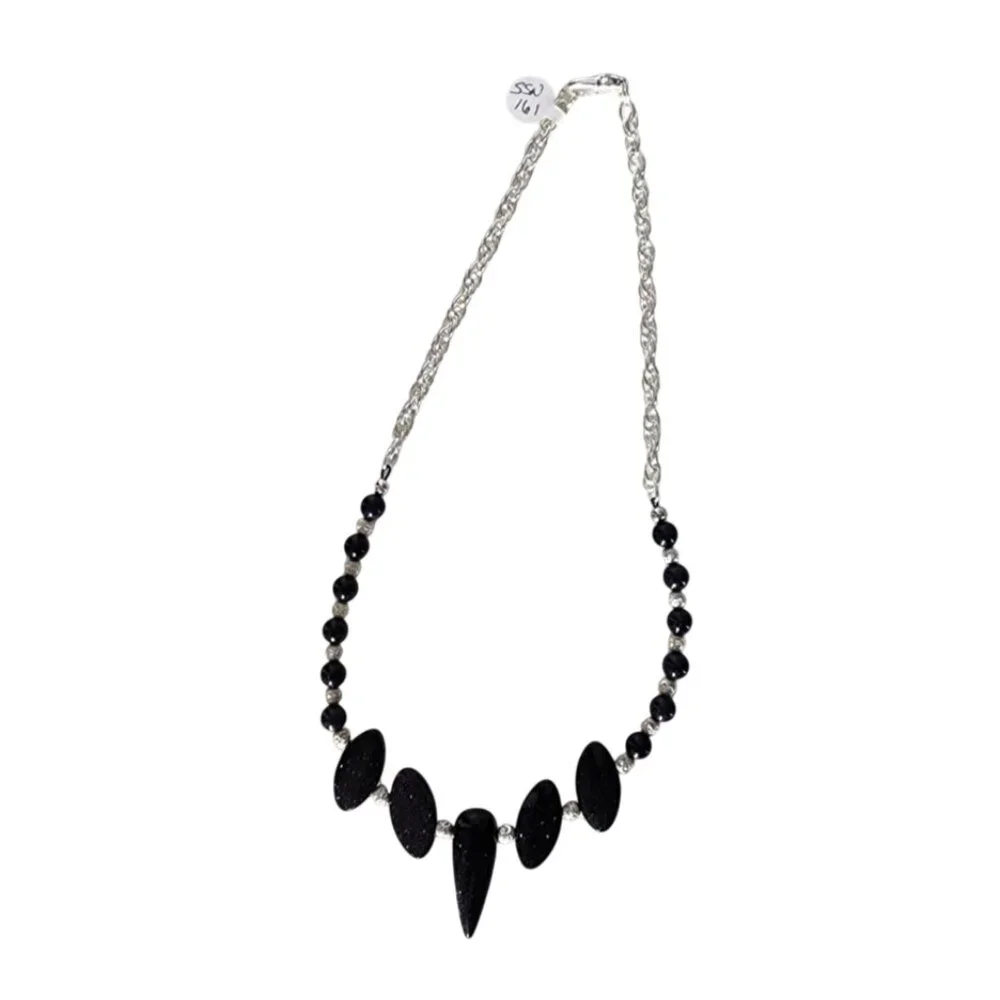 NWT Dark Blue Goldstone & Sterling Silver Necklace - Picture 2 of 7